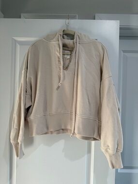 aerie Super Soft Beaded Drawstring Hoodie in Light Cream